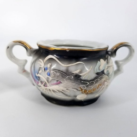 Dragon Ware Japanese Moriage Betsons Cream Sugar Bowl Set 2 With Lid Grey Blue - Picture 5 of 14